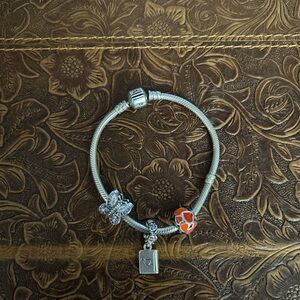 Pandora Silver Bracelet with Red and Purple Charms